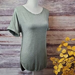 NEW MATTY M GRAY CUFFED SLEEVE PULLOVER TEE